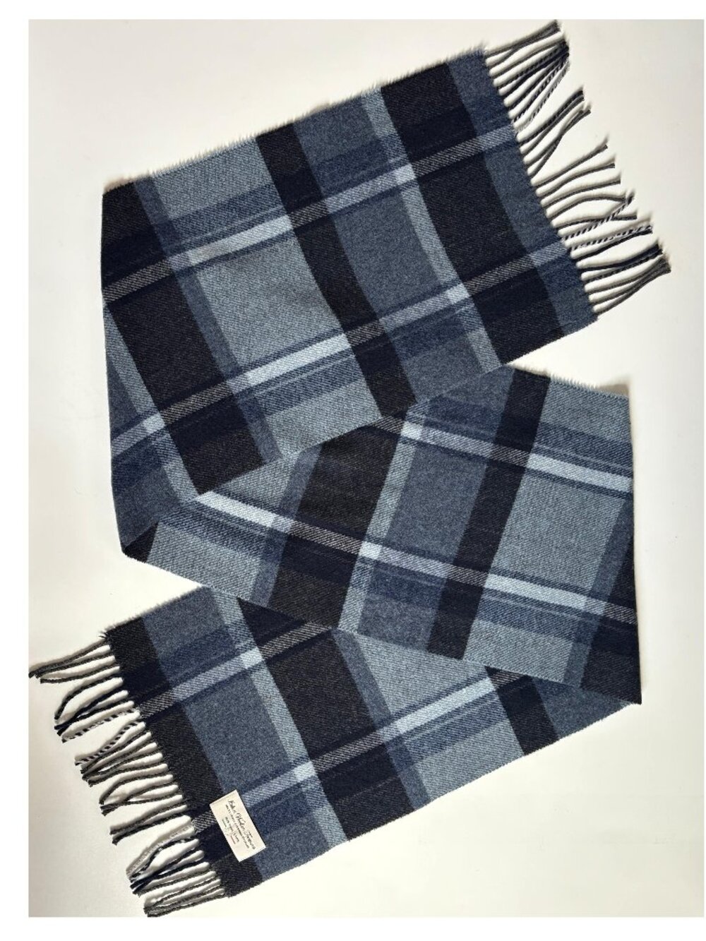 🇮🇹 NEW Men's Wool Scarf Blue Gray Plaid Italian Woolen Treasures from Italy
